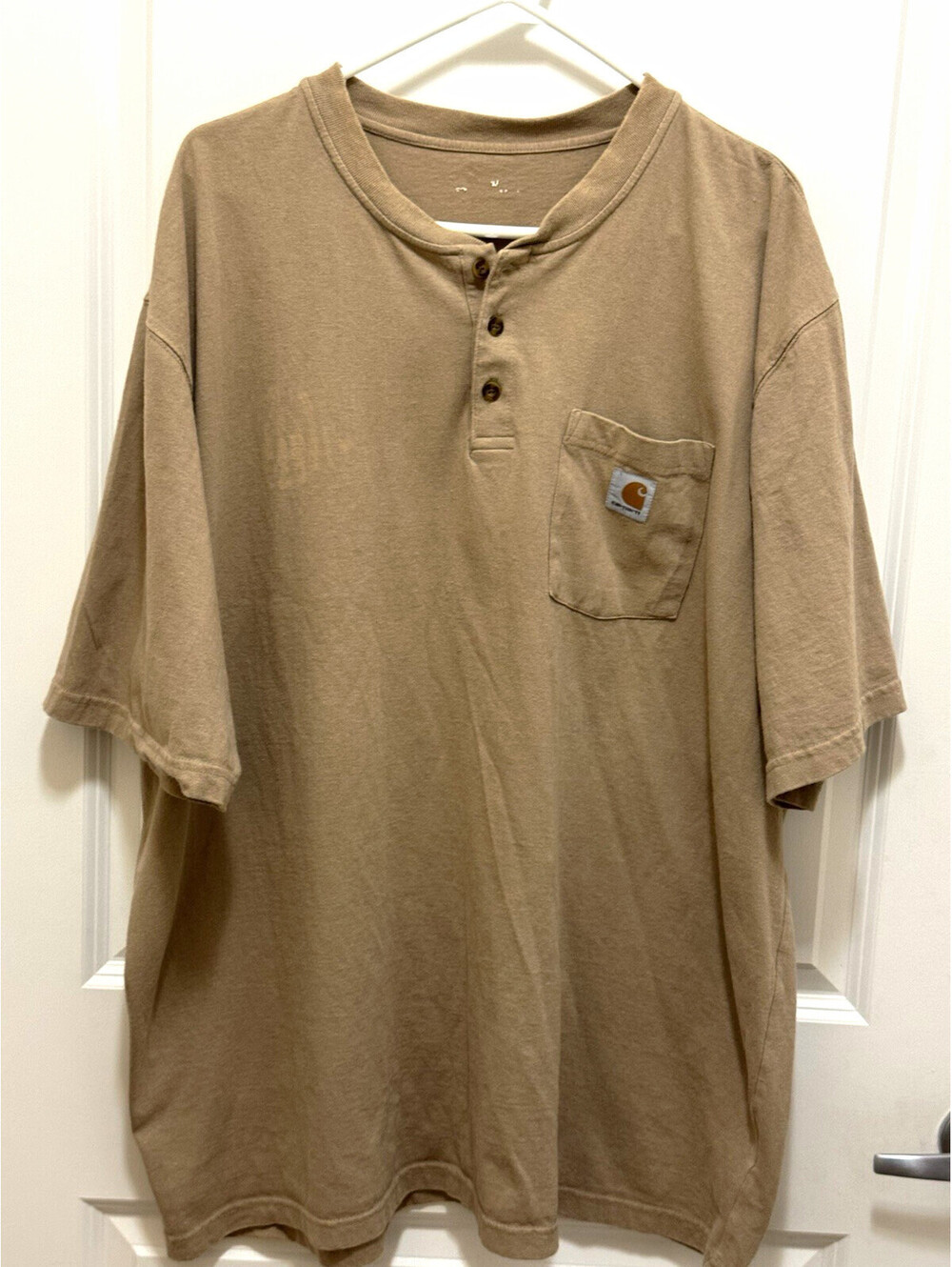 Carhartt Mens 3XL Short Sleeve Henley Pocket T-Shirt Brown Tan Workwear
